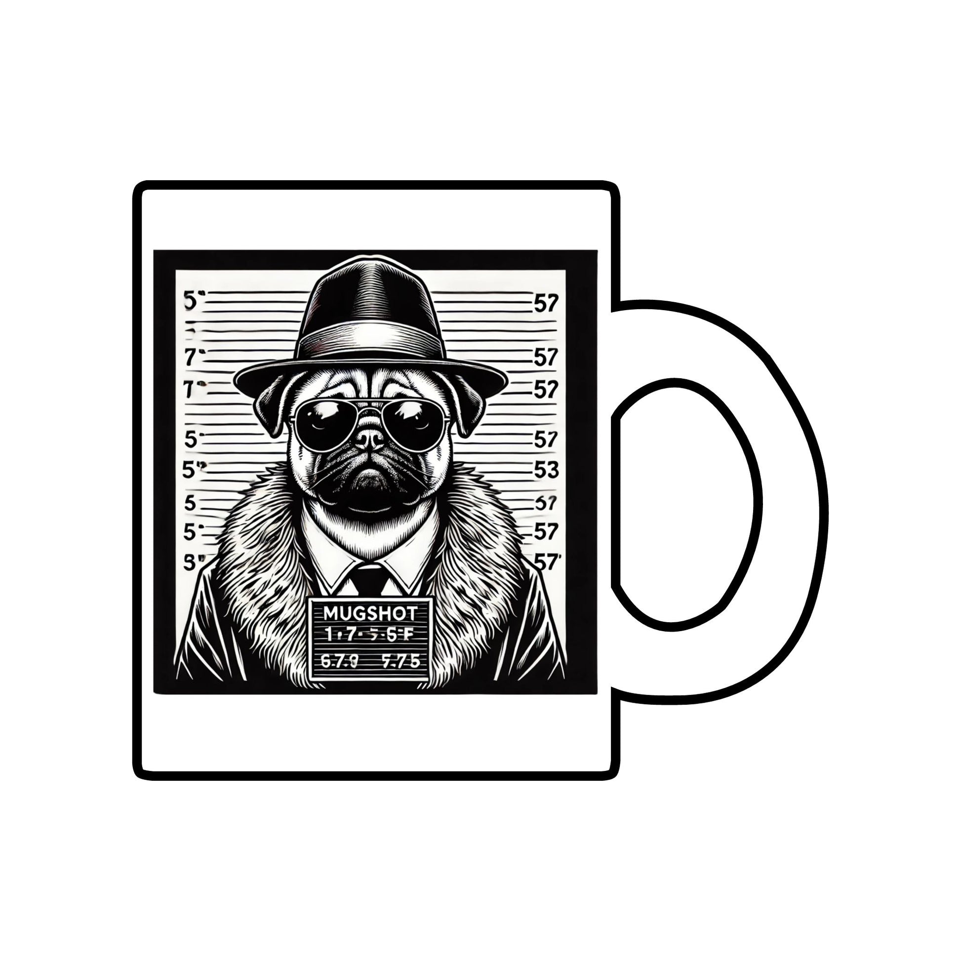 Pug Mugshot Clear Glass Mug, 10oz — LABEL