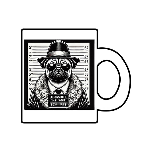 Pug Mugshot Clear Glass Mug, 10oz — LABEL