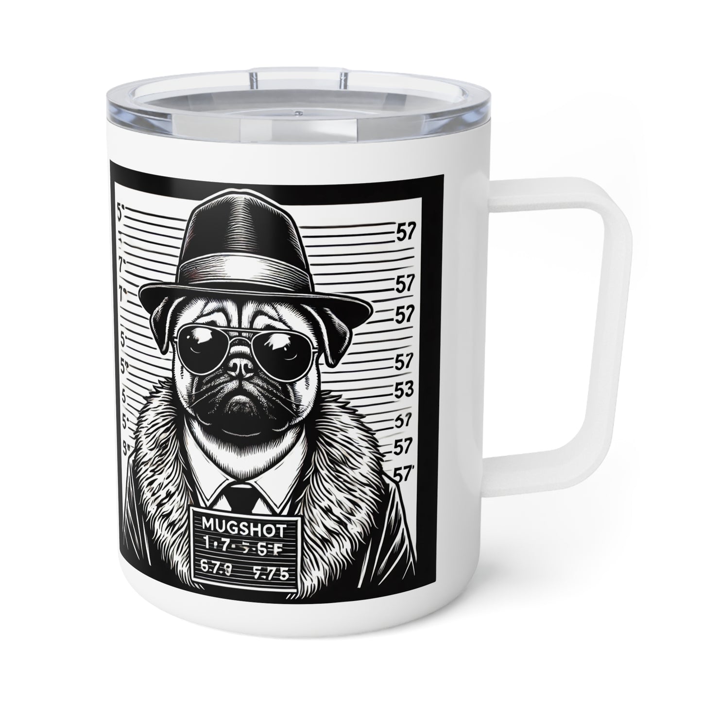 Pug Mugshot Insulated Mug, 10oz — LABEL
