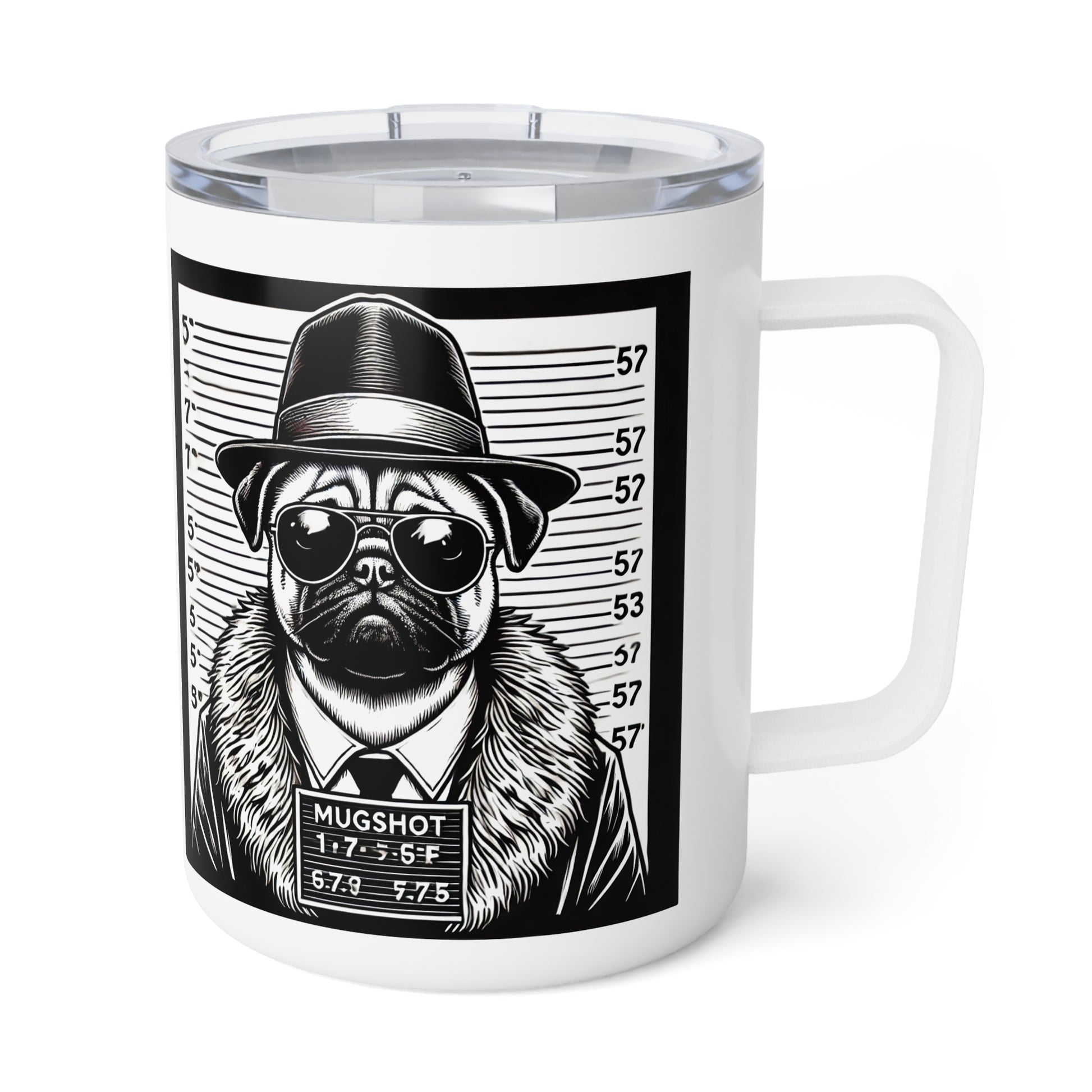 Pug Mugshot Insulated Mug, 10oz — LABEL